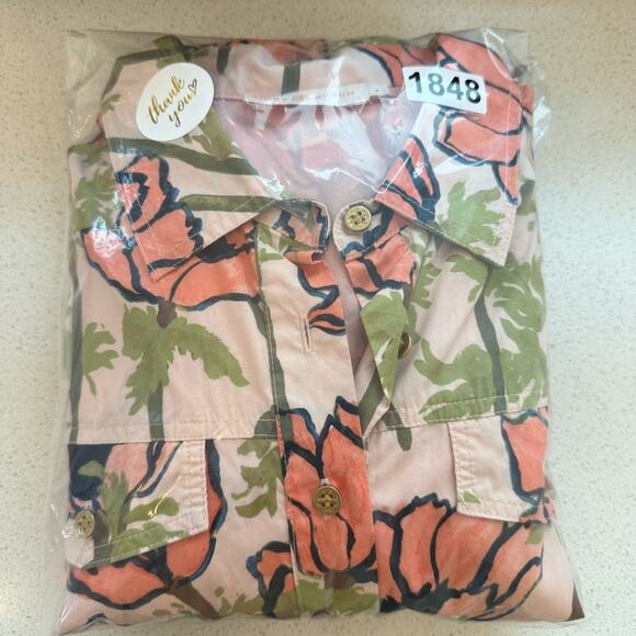 Tory Burch Derrick Poplin Shirt Dress in Pink Poppies Bloom - Picture 9 of 9